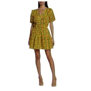 MAISIE NORDSTROM Colorful Floral Puff Sleeve Tie Neck Mini Dress Size Large NWOT